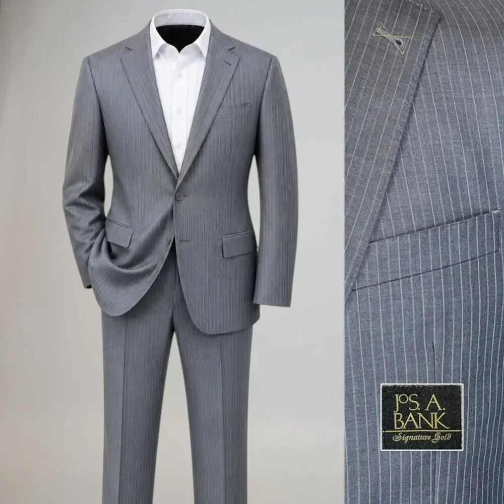 New Jos A Bank Signature Gold 40-42L 33x30 Tailored Fit Gray Pinstripe Note